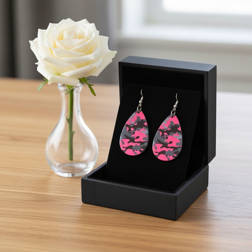 Pink and Black Teardrop Earrings